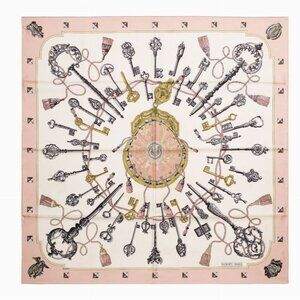 HERMES Silk Scarf Carre 90 Les Cles The Keys by Caty Latham Pink